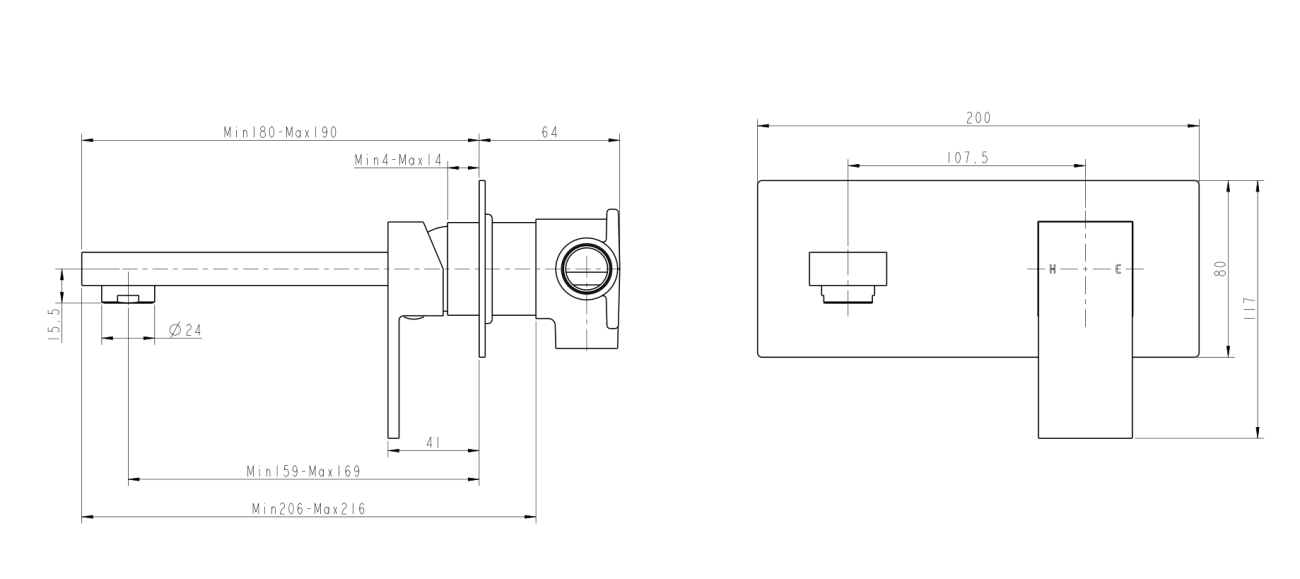 BLAZE Series Black Wall Mixer With Spout(color up)(extension part) - Image 2