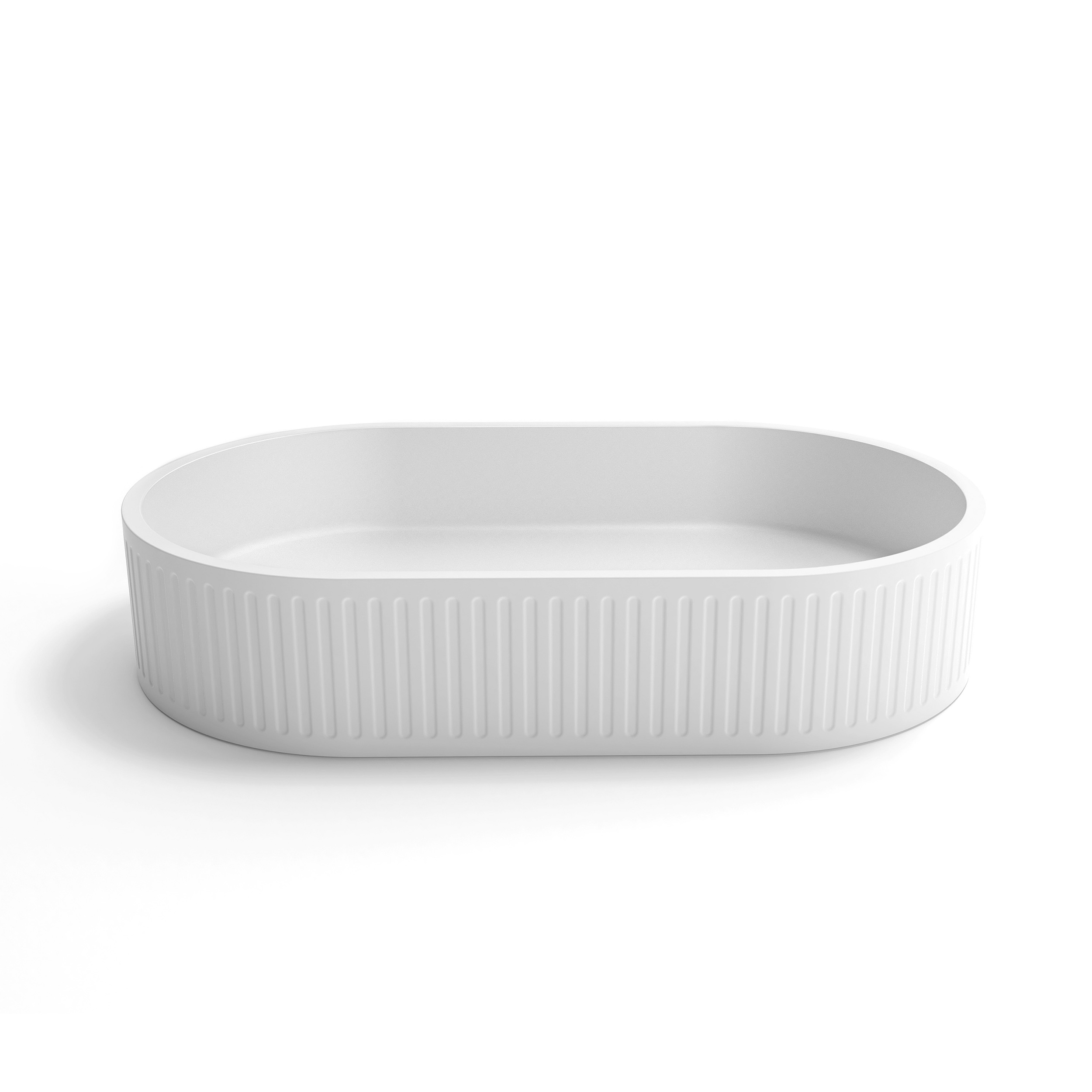OTTI HUDSON OVAL 600X350X120 CONCRETE FLUTED WHITE BASIN - Image 4