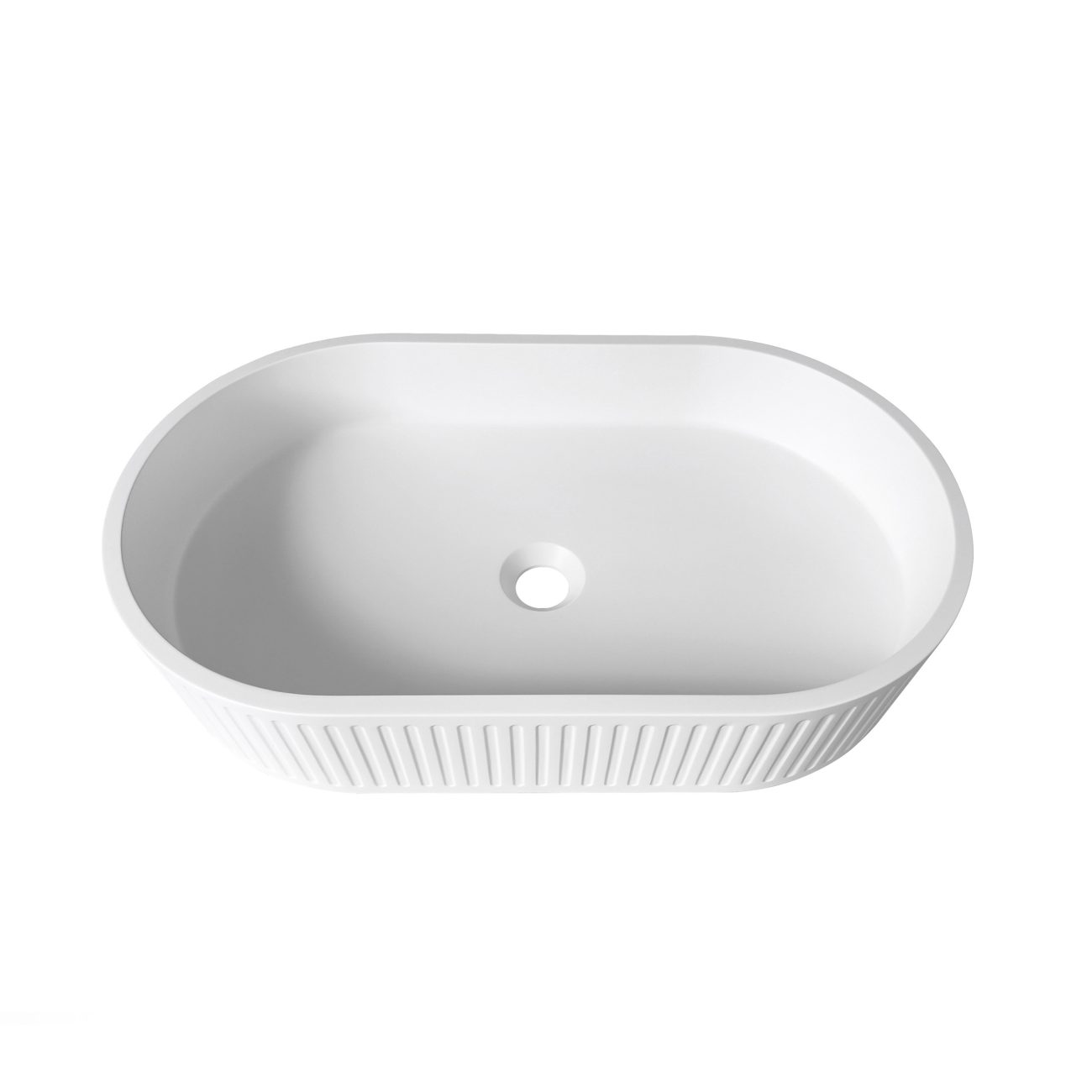 OTTI HUDSON OVAL 600X350X120 CONCRETE FLUTED WHITE BASIN